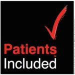 The Patients Included (TM) logo, a checkmark with the words "Patients Included" against a black background. The word "Patients" and the checkmark are in red, while the word "Included" is in white.