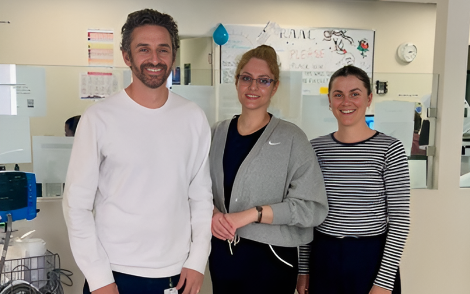 Photo: Dr. Paxton Bach with research team members Sahar Shahidi and Maddie Newby.