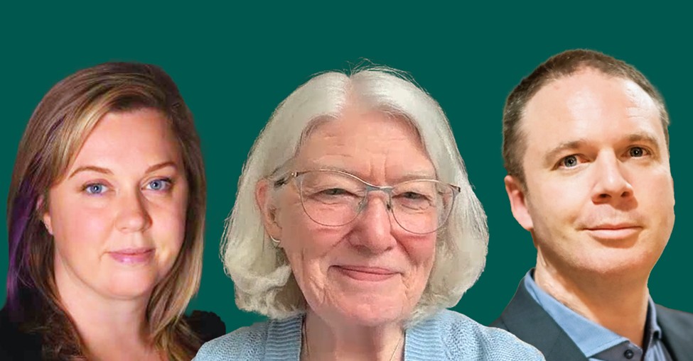 From left to right: Drs. Davina Banner-Lukaris, Martha MacLeod, and Nick Bansback, smiling against a dark green background.