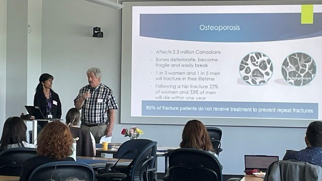 Lived experience partner Larry Funnell, who lives with osteoporosis, speaks alongside Dr. Sonia Singh about expanding Fracture Liaison Services in BC.